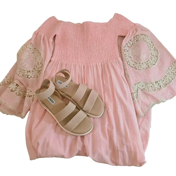 Antica Sartoria Off The Shoulder Boho Pink hippie Maxi Dress one size small - Picture 5 of 16